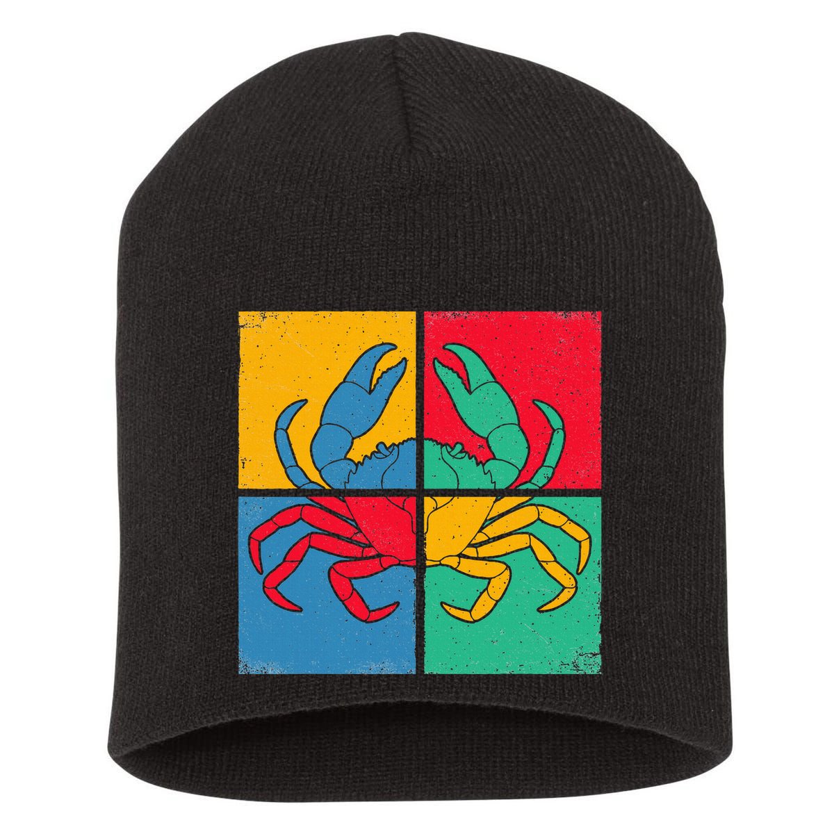 Retro Vintage Crab Crustacean Sea Seafood Crabber Crabbing Short Acrylic Beanie
