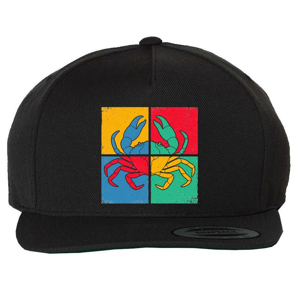 Retro Vintage Crab Crustacean Sea Seafood Crabber Crabbing Wool Snapback Cap