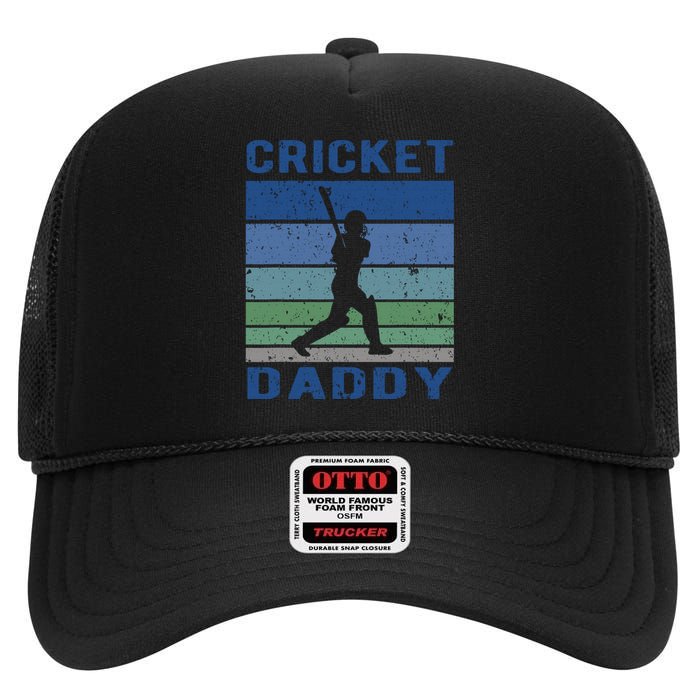 Retro Vintage Cricket Dad Father's Day Cricket Coach High Crown Mesh Back Trucker Hat