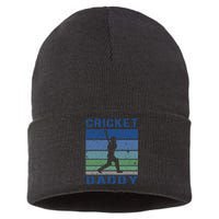 Retro Vintage Cricket Dad Father's Day Cricket Coach Sustainable Knit Beanie