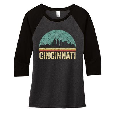 Retro Vintage Cincinnati Skyline 70s 80s Souvenir Women's Tri-Blend 3/4-Sleeve Raglan Shirt