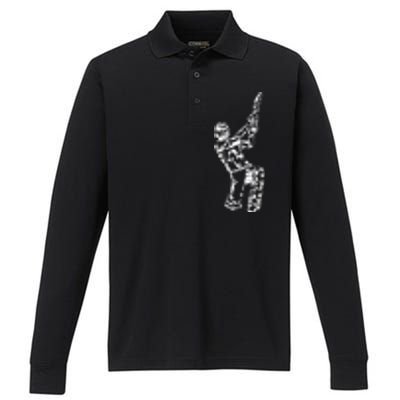 Retro Vintage Cricket Lover Cricket Silhouette Player Performance Long Sleeve Polo