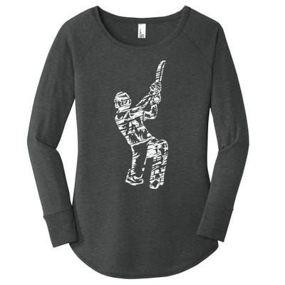 Retro Vintage Cricket Lover Cricket Silhouette Player Women's Perfect Tri Tunic Long Sleeve Shirt