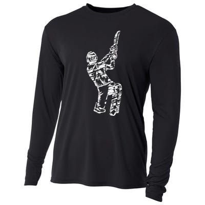 Retro Vintage Cricket Lover Cricket Silhouette Player Cooling Performance Long Sleeve Crew