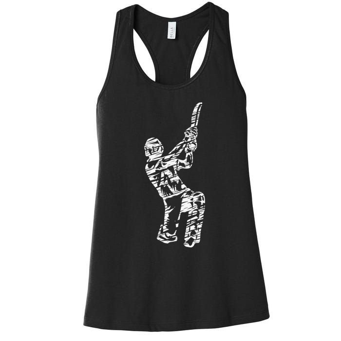 Retro Vintage Cricket Lover Cricket Silhouette Player Women's Racerback Tank