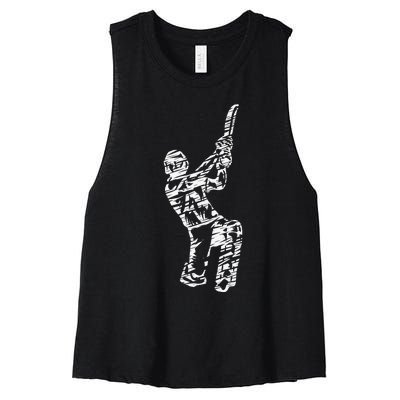 Retro Vintage Cricket Lover Cricket Silhouette Player Women's Racerback Cropped Tank