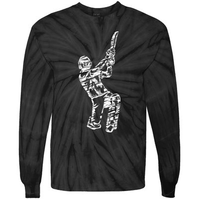 Retro Vintage Cricket Lover Cricket Silhouette Player Tie-Dye Long Sleeve Shirt