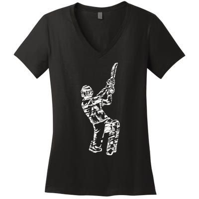 Retro Vintage Cricket Lover Cricket Silhouette Player Women's V-Neck T-Shirt