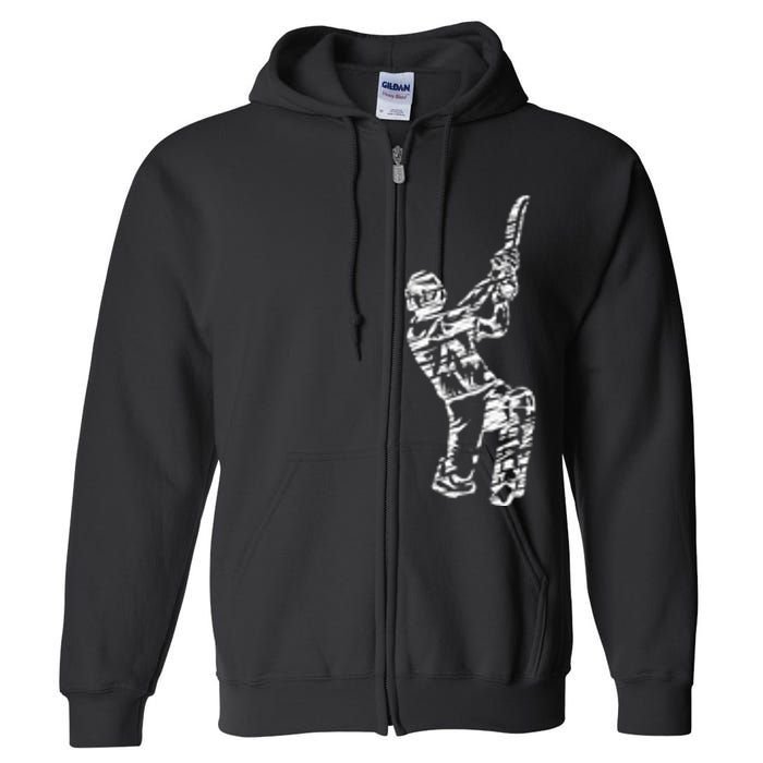 Retro Vintage Cricket Lover Cricket Silhouette Player Full Zip Hoodie