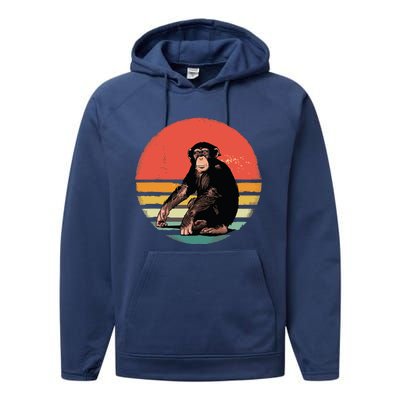 Retro Vintage Chimpanzee Monkey Wild Forest Animal Performance Fleece Hoodie