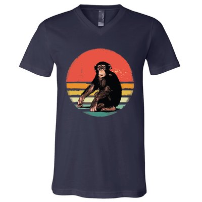 Retro Vintage Chimpanzee Monkey Wild Forest Animal V-Neck T-Shirt