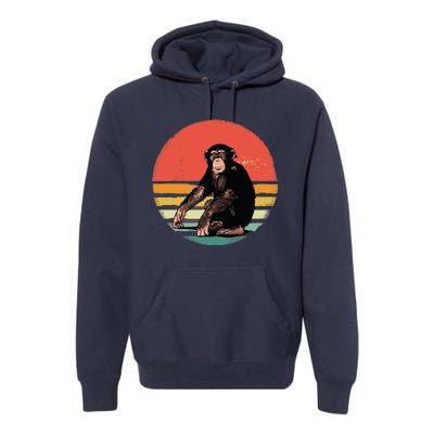 Retro Vintage Chimpanzee Monkey Wild Forest Animal Premium Hoodie