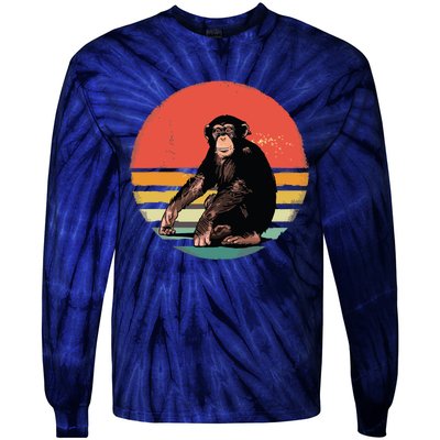 Retro Vintage Chimpanzee Monkey Wild Forest Animal Tie-Dye Long Sleeve Shirt