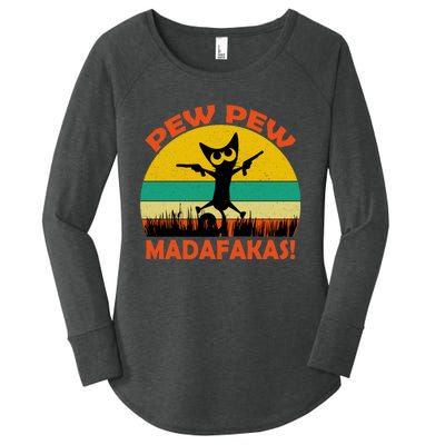 Retro Vintage Cat Pew Pew Madafakas Women's Perfect Tri Tunic Long Sleeve Shirt