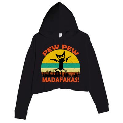 Retro Vintage Cat Pew Pew Madafakas Crop Fleece Hoodie