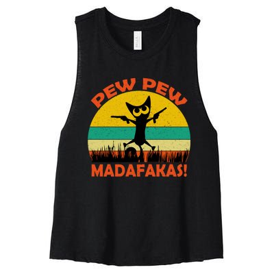 Retro Vintage Cat Pew Pew Madafakas Women's Racerback Cropped Tank