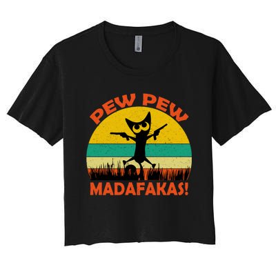 Retro Vintage Cat Pew Pew Madafakas Women's Crop Top Tee