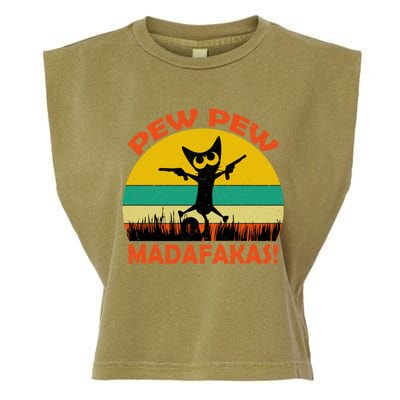 Retro Vintage Cat Pew Pew Madafakas Garment-Dyed Women's Muscle Tee