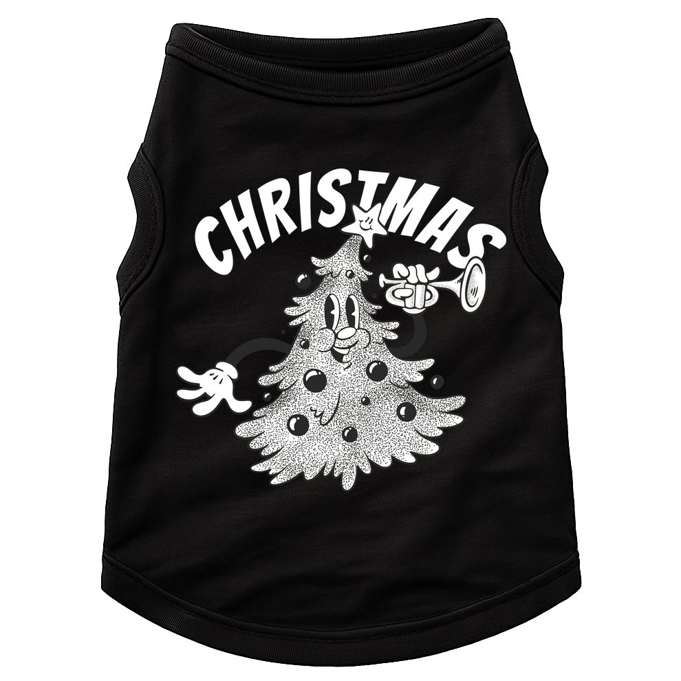 Retro Vintage Christmas Tree Cartoon Merry & Bright Doggie Tank