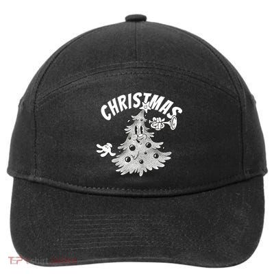 Retro Vintage Christmas Tree Cartoon Merry & Bright 7-Panel Snapback Hat