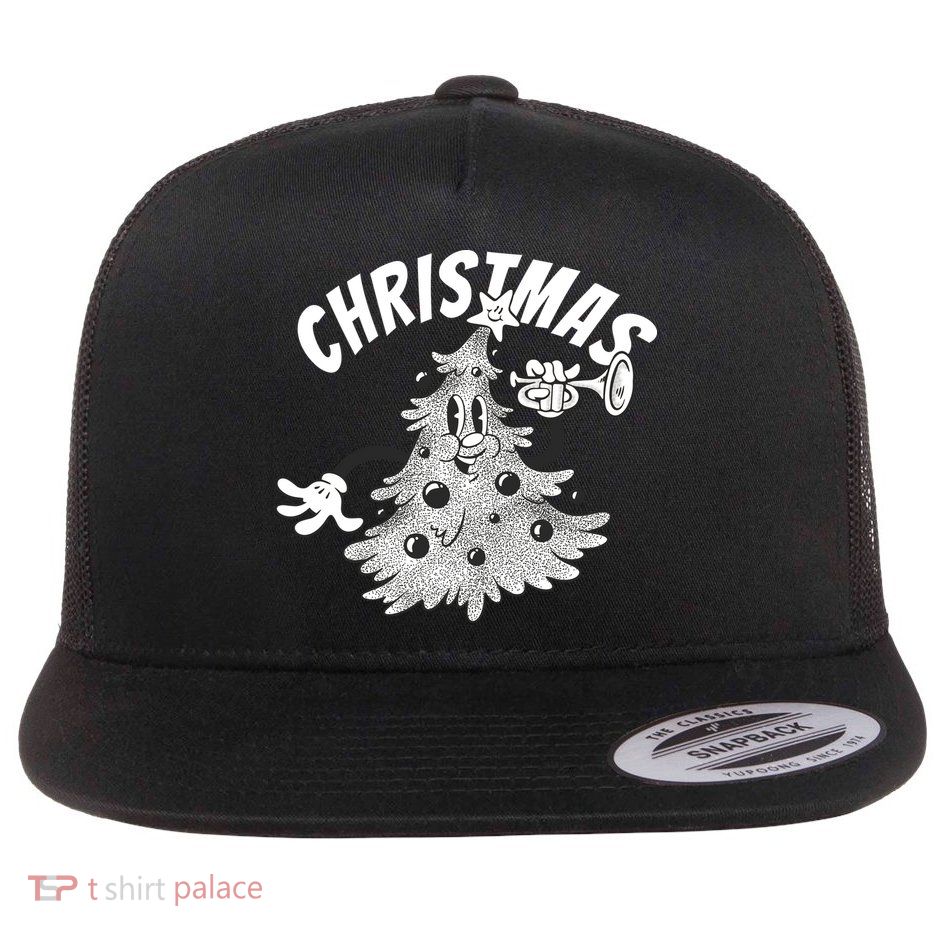 Retro Vintage Christmas Tree Cartoon Merry & Bright Flatbill Hat