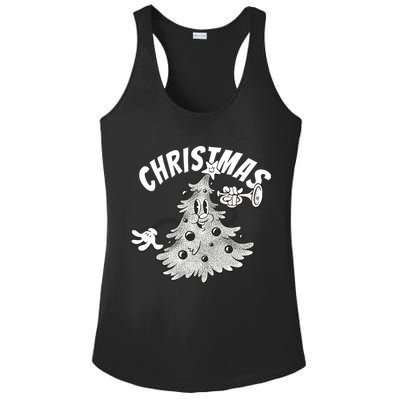 Retro Vintage Christmas Tree Cartoon Merry & Bright Ladies PosiCharge Competitor Racerback Tank