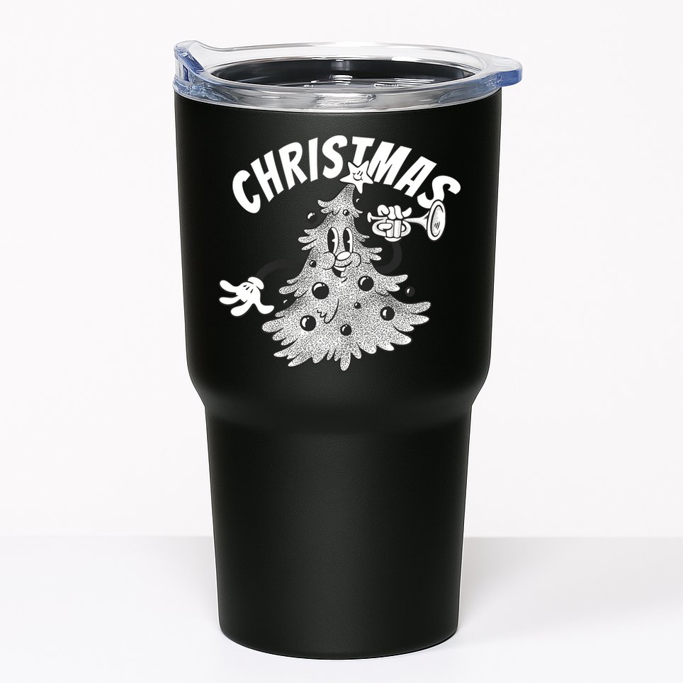 Retro Vintage Christmas Tree Cartoon Merry & Bright Tumbler