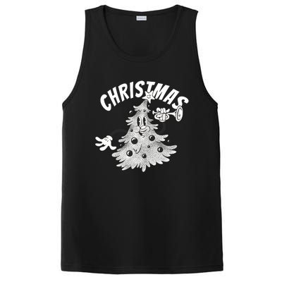 Retro Vintage Christmas Tree Cartoon Merry & Bright PosiCharge Competitor Tank