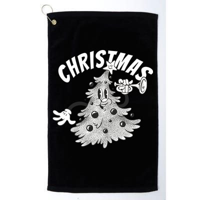 Retro Vintage Christmas Tree Cartoon Merry & Bright Golf Towel