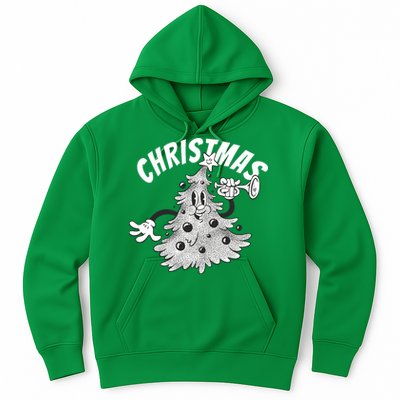 Retro Vintage Christmas Tree Cartoon Merry & Bright Hoodie