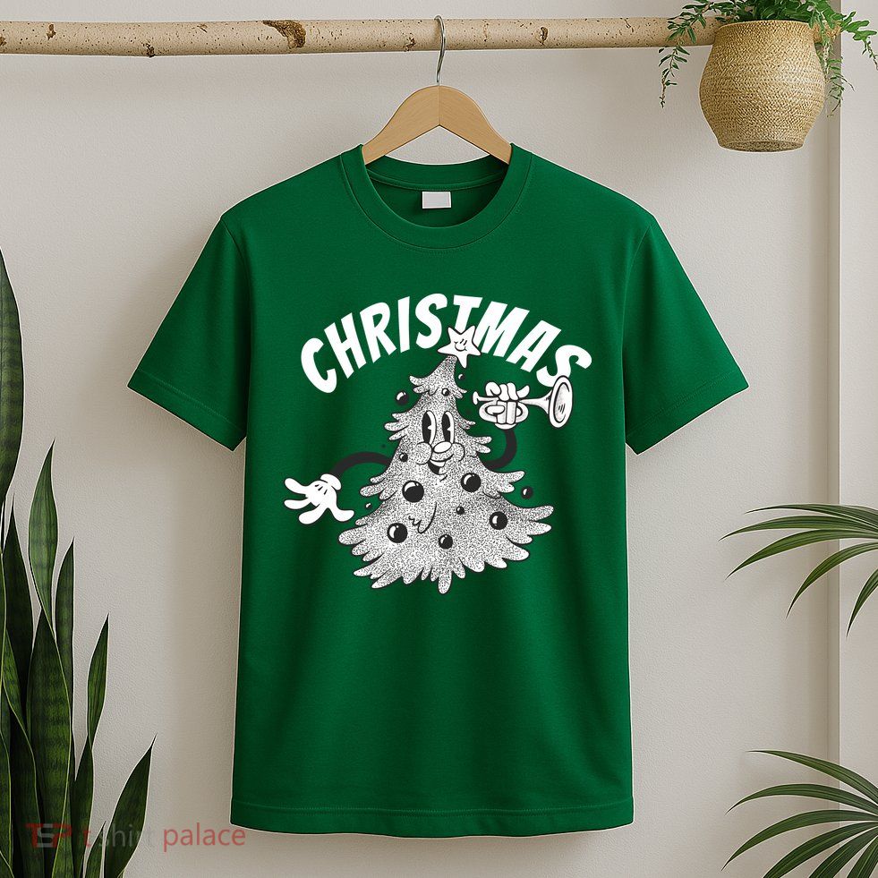 Retro Vintage Christmas Tree Cartoon Merry & Bright T-Shirt