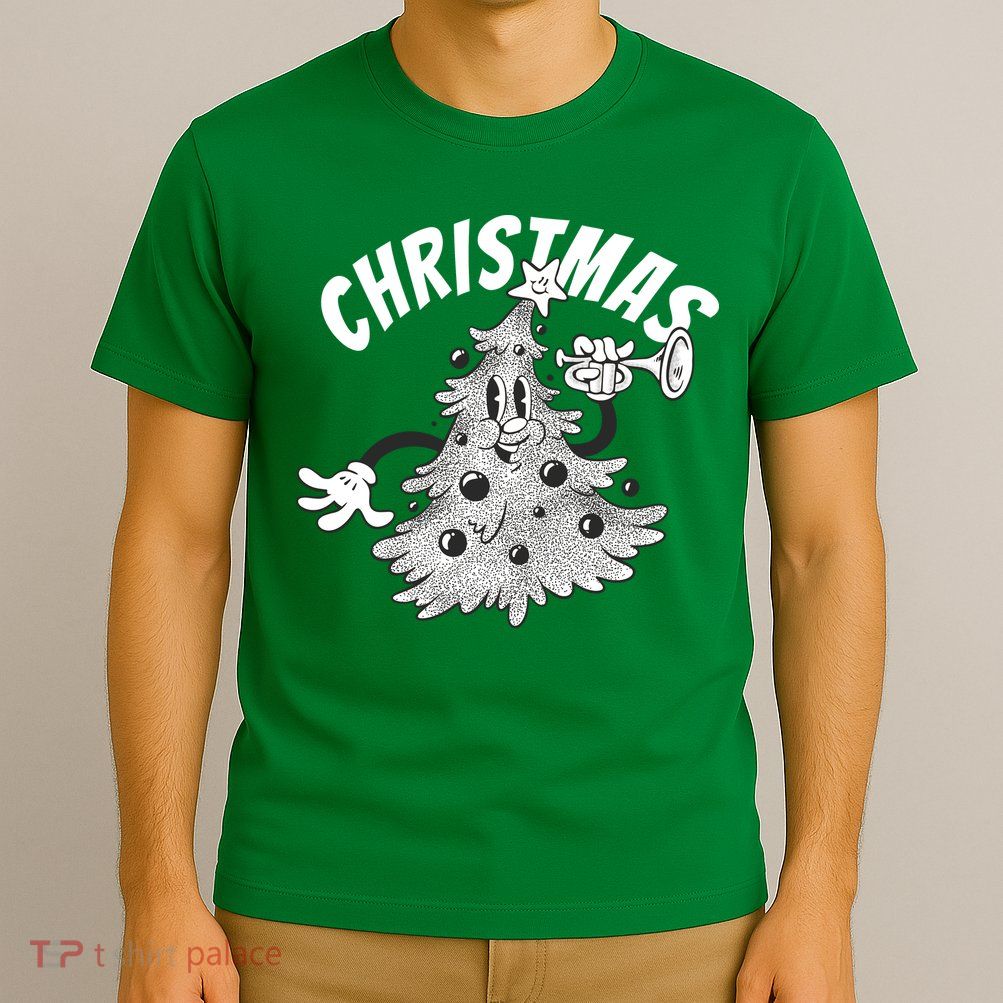 Retro Vintage Christmas Tree Cartoon Merry & Bright T-Shirt