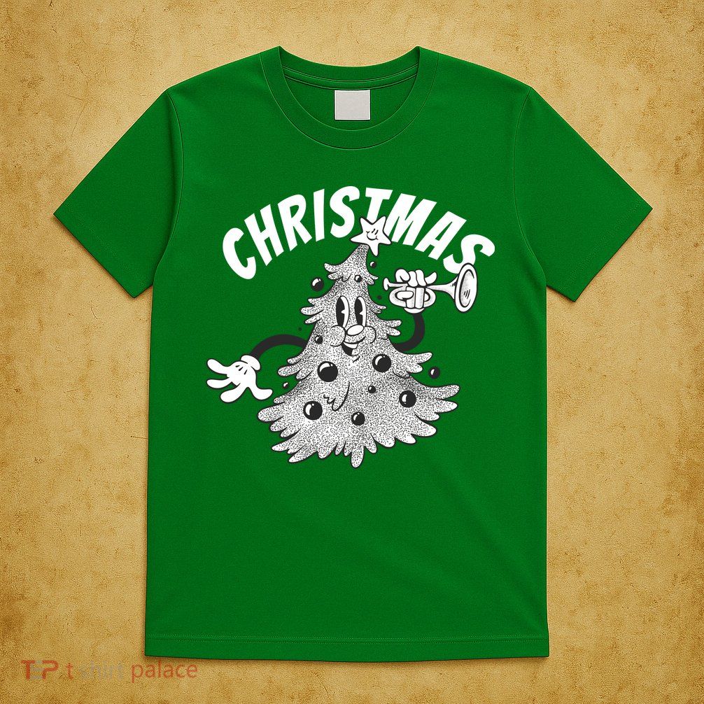 Retro Vintage Christmas Tree Cartoon Merry & Bright T-Shirt