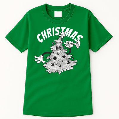 Retro Vintage Christmas Tree Cartoon Merry & Bright Tall T-Shirt