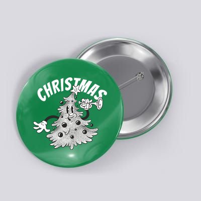 Retro Vintage Christmas Tree Cartoon Merry & Bright Button