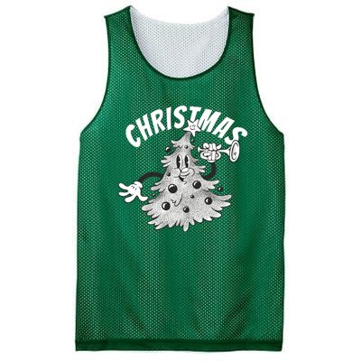 Retro Vintage Christmas Tree Cartoon Merry & Bright Mesh Reversible Basketball Jersey Tank