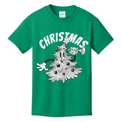 Retro Vintage Christmas Tree Cartoon Merry & Bright Kids T-Shirt