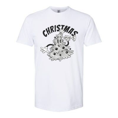 Retro Vintage Christmas Tree Cartoon Merry & Bright Softstyle® CVC T-Shirt