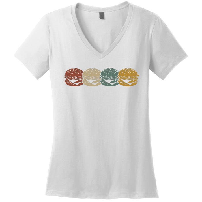 Retro Vintage Cheeseburger Costume Hamburger Lovers Women's V-Neck T-Shirt