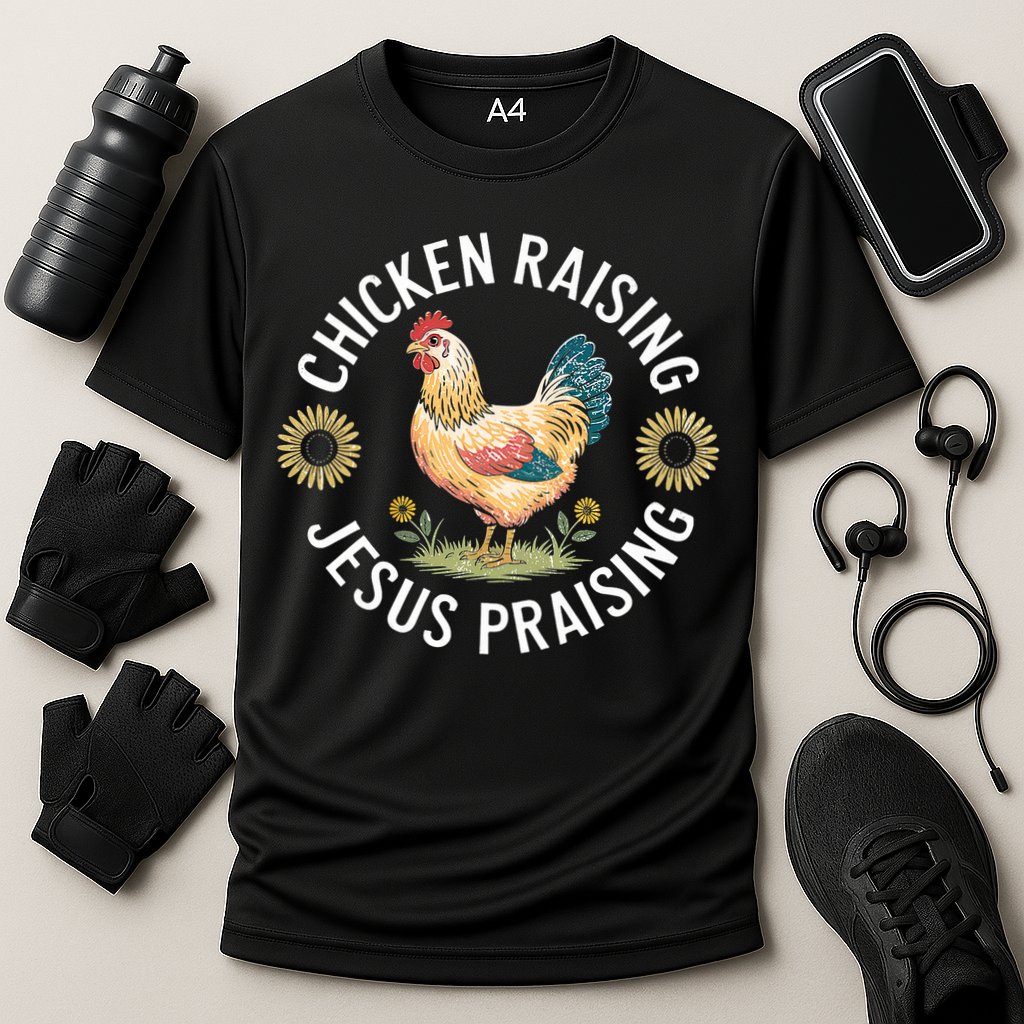 Retro Vintage Chicken Raising & Jesus Praising Cooling Performance Crew T-Shirt