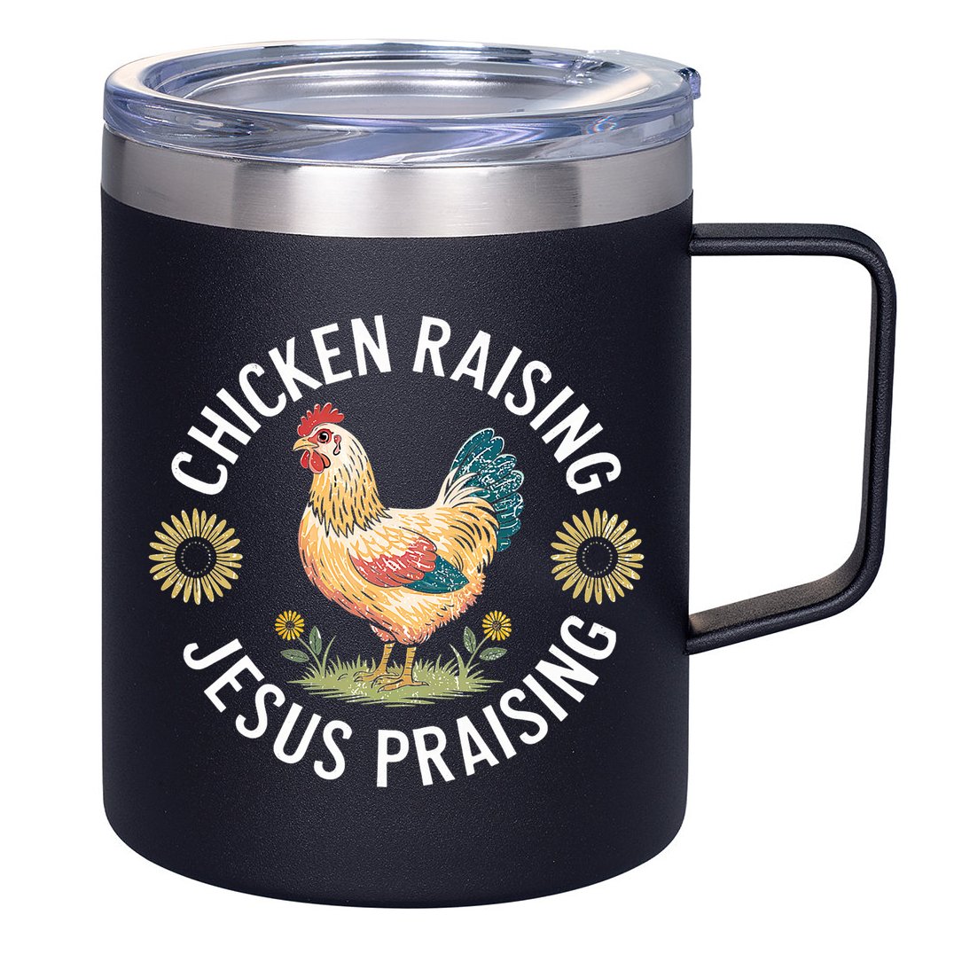 Retro Vintage Chicken Raising & Jesus Praising 12oz Stainless Steel Coffee Mug