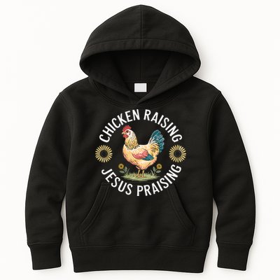 Retro Vintage Chicken Raising & Jesus Praising Kids Hoodie