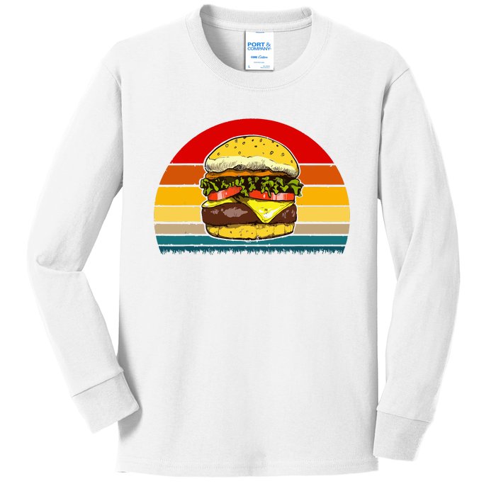 Retro Vintage Cheeseburger Design Costume Hamburger Lovers Kids Long Sleeve Shirt