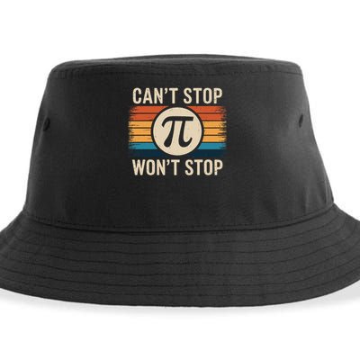 Retro Vintage Cant Stop Pi Wont Stop Pi Day Math Teachers Sustainable Bucket Hat