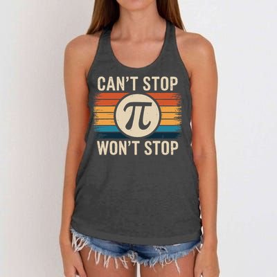 Retro Vintage Cant Stop Pi Wont Stop Pi Day Math Teachers Women's Knotted Racerback Tank