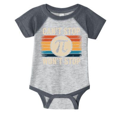 Retro Vintage Cant Stop Pi Wont Stop Pi Day Math Teachers Infant Baby Jersey Bodysuit