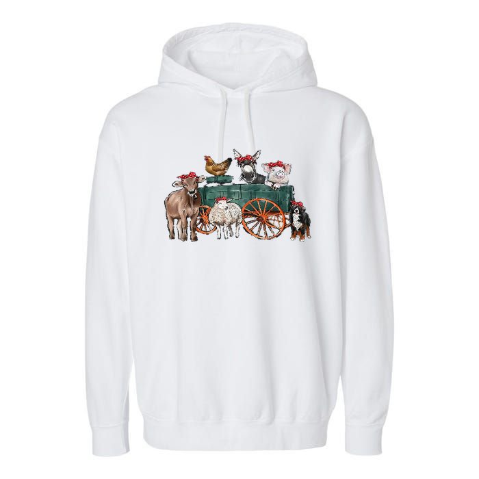 Retro Vintage Cute Farm Animals Farmer Farming Garment-Dyed Fleece Hoodie