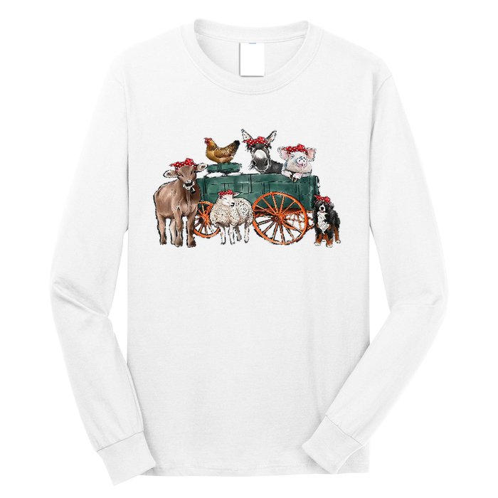 Retro Vintage Cute Farm Animals Farmer Farming Long Sleeve Shirt