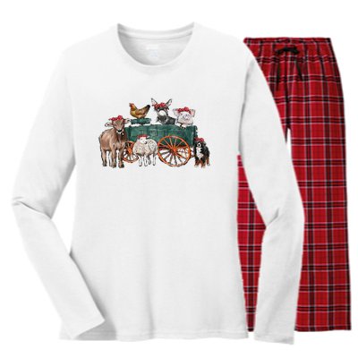 Retro Vintage Cute Farm Animals Farmer Farming Women's Long Sleeve Flannel Pajama Set 