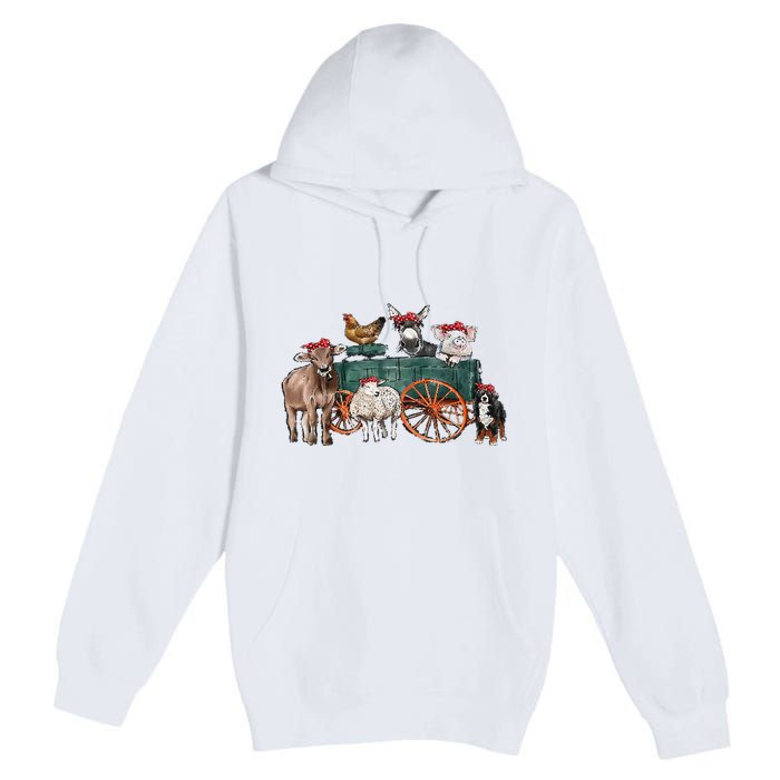 Retro Vintage Cute Farm Animals Farmer Farming Premium Pullover Hoodie